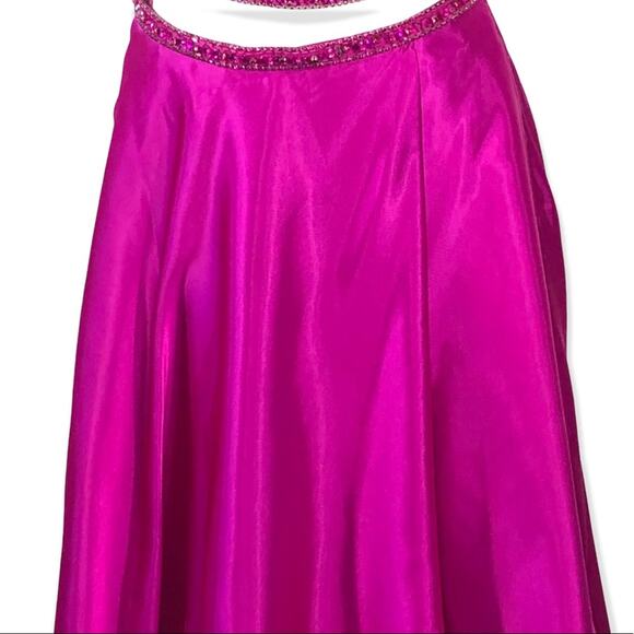 Mori Lee Fuchsia Embellished 2 Piece Prom Dress Size 10 Halter Gown - Picture 8 of 16